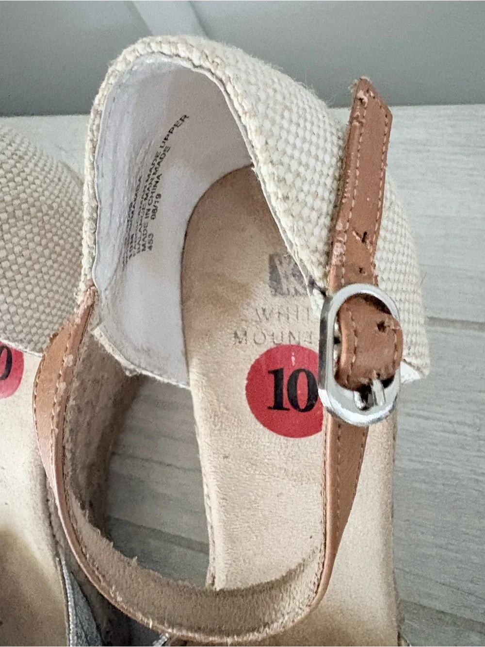 White Mountain Silver Metallic Espadrille Wedges with Tan Ankle Straps size 10